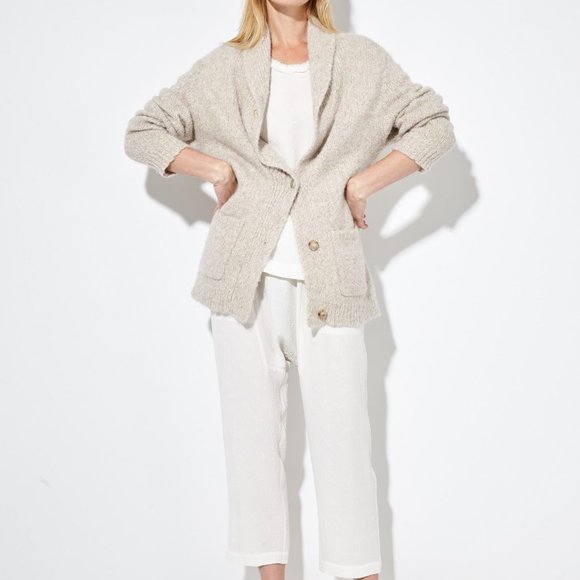 RAQUEL ALLEGRA DUSTY ROSE PINK EYE EMBROIDERED ALPACA CARDIGAN 1 OR S - Picture 2 of 13